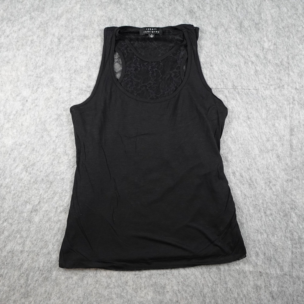 Robert Rodriguez Top Women Small Black Lace Racerback Mesh Panel Silk Blend